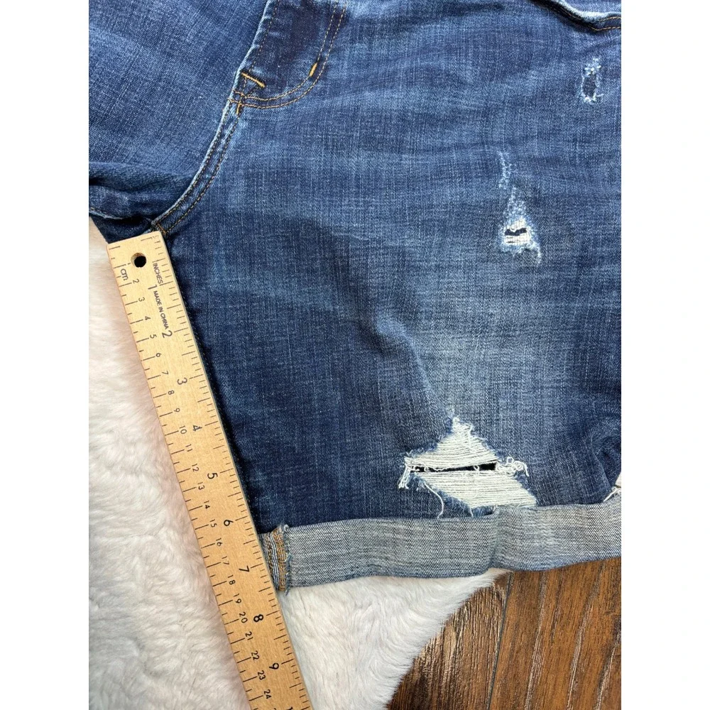 American Eagle Men's Jean Shorts 36 Medium Wash Denim Ripped Cuffed Stretch - Picture 8 of 10